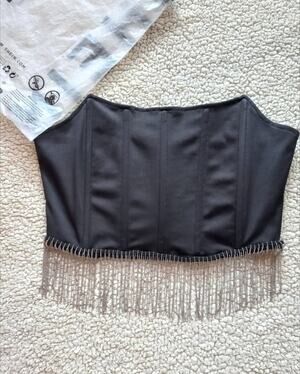 Tank Top Corset Women's Boture Rib Rhinestone Hem Black Size Large EUC